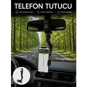 Araç İçi Dikiz Aynası Telefon Tutucu 360° Dönebilen Katlanabilir