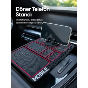Araç Konsol Organizeri Kaydırmaz Silikon Telefon Standlı Saklama Matı