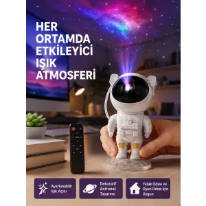 Astronot Yıldız Projeksiyon Lambası 8 Efektli Uzaktan Kumandalı Gece Işığı