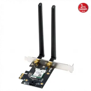 ASUS PCE-BE6500, BE6500, 2xAnten, 6500Mbps, Tri-Bant, 6GHz WİFİ 7, Bluetooth v5.4, WPA3, PCI-Express x1, PCIe Adapter