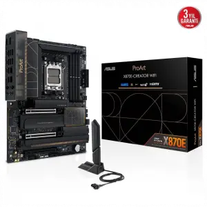 ASUS PROART X870E-CREATOR WIFI, 4xDDR5, 4xM.2, HDMI, DP, Type-C, PCIe 5.0, Wi-Fi 7, Bluetooth v5.4, AM5 Soket GAMING Anakart