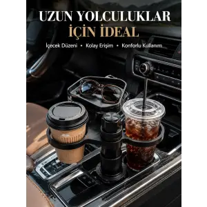 Ayarlanabilir Araç Bardaklık Aparatı Çift İçecek ve Tepsili Tasarım