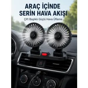 Ayarlanabilir Çift Başlıklı Sessiz Araç İçi Vantilatör