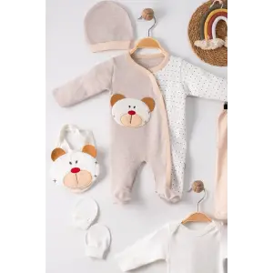 Ayıcık Nakışlı Tulumlu % 100 Pamuk Erkek Bebek 5li Set