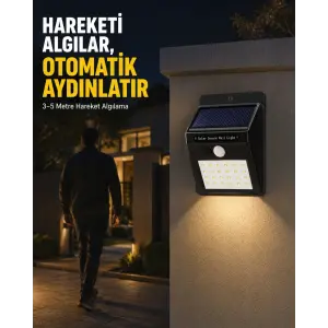 Bahçe ve Veranda İçin Güneş Paneli ile Otomatik Şarj Olan LED Duvar Lambası