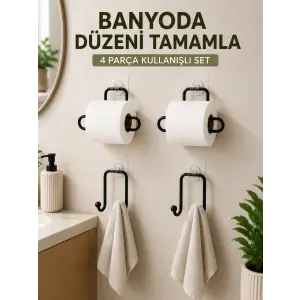 Banyo ve Mutfak İçin 4 Parça Set 2 Adet Kağıtlık 2 Adet Havlu Askısı