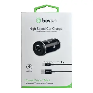 Bevius BVS-AU503 Siyah 12W Lightning Kablolu Araç Şarj Cihazı