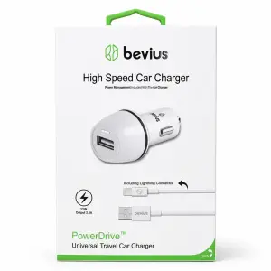 Bevius BVS-AU511 Beyaz 12W Lightning Kablolu Araç Şarj Cihazı