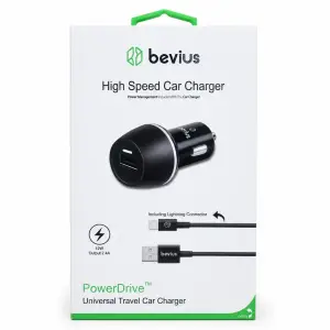Bevius BVS-AU511 Siyah 12W Lightning Kablolu Araç Şarj Cihazı
