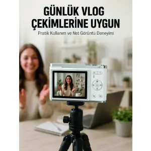Beyaz 4K Dijital Kamera 2.4 İnç HD Ekran ve LED Flaşlı