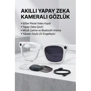 Beyaz Bluetooth Akıllı Gözlük Müzik Görüşme Kamera ve Mikrofon Özellikli
