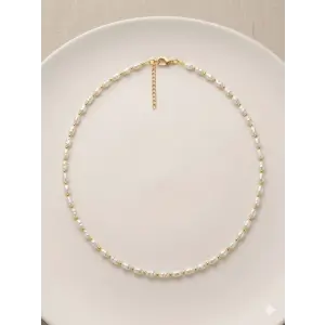 Beyaz Cam İnci  Kolyeler 40+5 Cm  - Kl0303