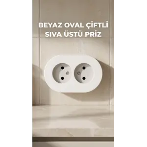 Beyaz İkili Topraklı Priz Duvar Tipi Modern Tasarım