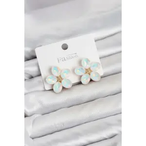 Beyaz Renk Kristal Taşlı Çiçek Model Kadın Küpe