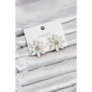 Beyaz Renk Kristal Taşlı Lotus Çiçek Model Kadın Küpe