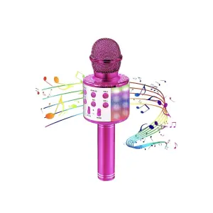 Bluetooth bağlantılı pembe karaoke mikrofonu, hoparlör özellikli, garantisiz - Elektronik