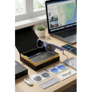 Bluetooth Destekli Mor Akıllı Gözlük Kamera Fotoğraf Video Kullanımı Premium