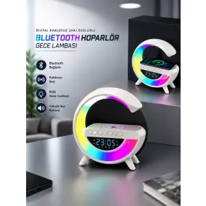 Bluetooth Hoparlör 15W Kablosuz Hızlı Şarj LED Gece Lambası