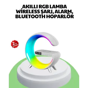 Bluetooth Hoparlörlü RGB Atmosfer Lambası Kablosuz Şarj ve Saat Özellikli
