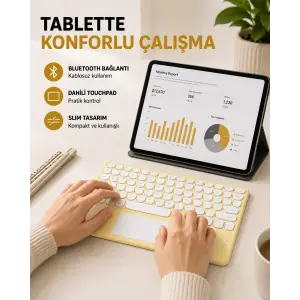 Bluetooth Kablosuz Klavye – İnce Slim Model, Tablet ve Akıllı TV Uyumlu, Sessiz Tuşlu Taşınabilir Klavye