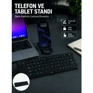 Bluetooth Katlanabilir Klavye USB-C Şarjlı 3 Cihaz Bağlantılı Taşınabilir Klavye