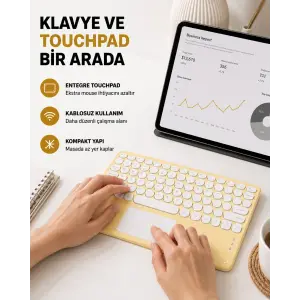 Bluetooth Klavye – Kablosuz, Sessiz Tuşlu, Android iOS Windows Uyumlu, Kompakt Taşınabilir Tasarım