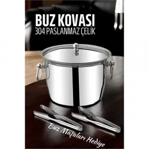 Buz Kovası 304 Paslanmaz Çelik ve Buz Maşası Seti Buz Termosu 721563