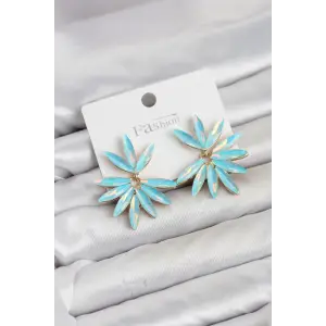 Buz Mavisi Renk Kristal Taşlı Lotus Model Kadın Küpe