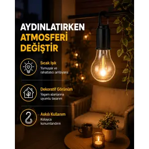 C Tipi Şarjlı Asılabilir Kamp Feneri