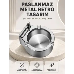 Çakmaklı Küllük Paslanmaz Metal Yuvarlak Tasarım
