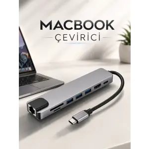 Çevirici Dönüştürücü Adaptör Macbook 3 In 1 Type-C To Hdmı USB 3.0