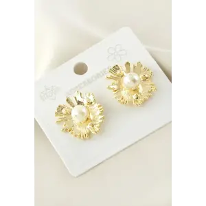 Çiçek Metal İnci Küpe
