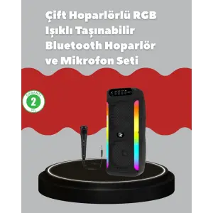 Çift 4 inç Hoparlörlü RGB Işıklı Bluetooth Ses Sistemi