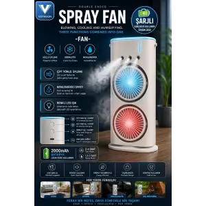 Çift Başlıklı Sprey Fan Nemlendirici Ve Renkli Led Işıklı Beyaz