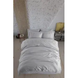 Çift Kişilik Poplin Premium Nakışlı Nev Diva Gri