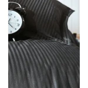 Çift Kişilik Saten Nev Takımı Elegante Stripe Siyah