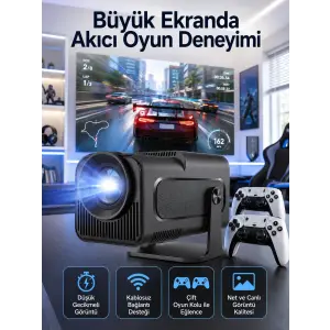 Çift Kollu Game Box Projeksiyon Cihazı Kumandalı Android Tv Dahili Hoparlör