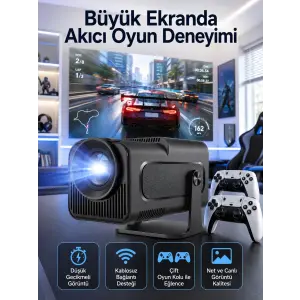 Çift Kollu Game Box Projeksiyon Cihazı Kumandalı Android Tv Dahili Hoparlör