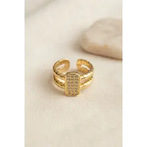 Clariss Parallel Luxury Zirkon Taşlı Gold Renk Yüzük