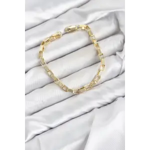 CM Kare Halka Model Gold Renk Pirinç Kadın Bileklik