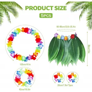Çuk Hawaii Kostüm Seti - Yaprak Etek & Hawaii Set - 5 Parça