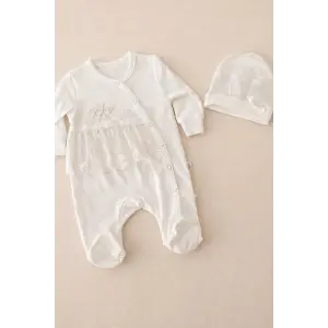 Dantelli Çiçek Nakışlı Kız Bebek Tulum %100 Pamuk