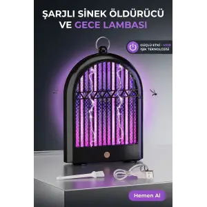 Dekoratif Mor Işıklı Sinek Savar Lamba Şarjlı Sivrisinek Tuzağı Ev Tipi Kullanım