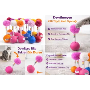 Dev Hacıyatmaz Devrilmeyen Kedi Oyuncağı XXL 33 CM Tüylü Zilli Oyuncak 1 Adet