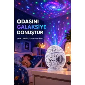 Dinozor Yumurtası Galaksi Projektör Gece Lambası 4ü 1 Arada – Bluetooth Hoparlörlü