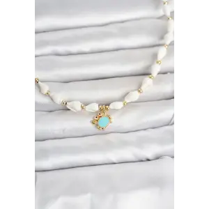 Doğal Deniz Kabuğu Dizili Mavi Yengeç Model Kolye
