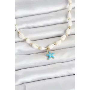 Doğal Deniz Kabuğu Dizili Mavi Yıldız Model Kolye
