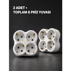 Duvar Tipi 4 Çıkışlı Priz Çoğaltıcı Kablosuz Kompakt Tasarım 2 Adet
