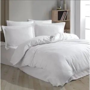 Eco Lounge Çift Kişilik Çizgili Nevresim Takımı Beyaz