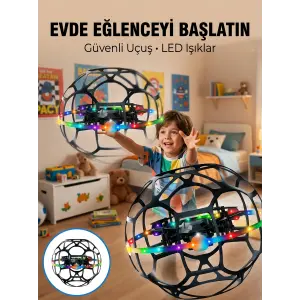 El Hareketi Kontrollü Futbol Topu Tasarımlı Drone LED Işıklı